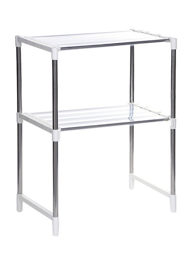 Buy Adjustable 2 Rack Microwave Oven Stand With Hooks White/Silver 88.5x61.5x30.5cm in UAE