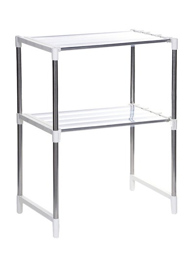 Buy Adjustable 2 Rack Microwave Oven Stand With Hooks White/Silver 88.5x61.5x30.5cm in Egypt