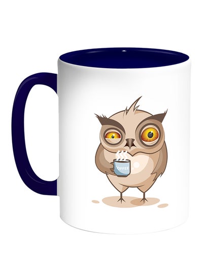 Buy Owl Printed Coffee Mug White/Blue in Saudi Arabia