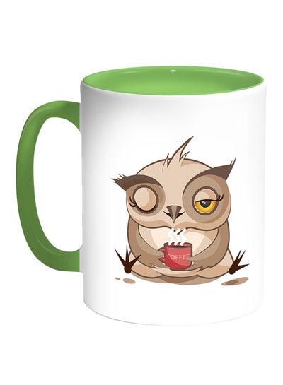 Buy Owl Printed Coffee Mug White/Green in Saudi Arabia