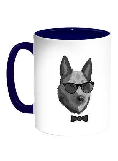 Buy Wolf Wearing Glasses Printed Coffee Mug White/Blue in Egypt