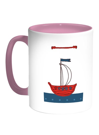 Buy Sailing Boat Printed Coffee Mug White/Pink in Egypt