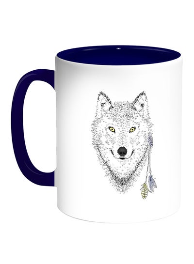 Buy Cartoon Drawings - Wolf Printed Coffee Mug White/Blue in Egypt