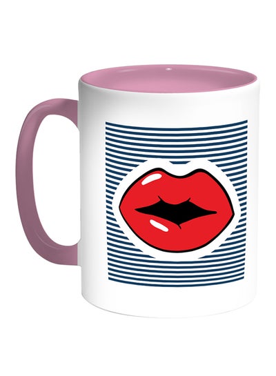 Buy Red Lips Printed Coffee Mug White/Pink in Egypt