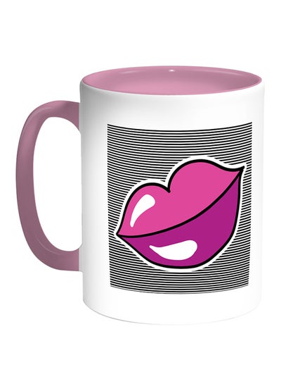 Buy Pink Lips Printed Coffee Mug White/Pink in Egypt