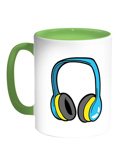 Buy Headphone Printed Coffee Mug White/Green in Egypt