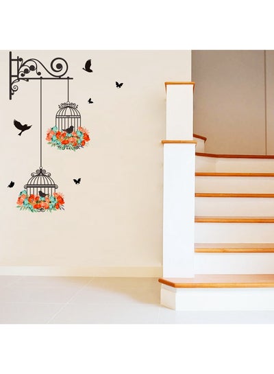 Buy Flower Vine Bird Cage Wall Sticker Multicolour 25x70centimeter in UAE