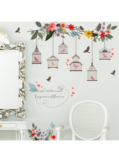 Buy Flower Vine Bird Cage Wall Sticker Multicolour 30x90centimeter in UAE