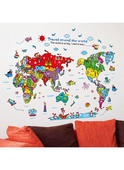 Buy World Map Wall Sticker Multicolour 60x90centimeter in Saudi Arabia