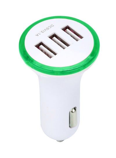 Buy 3-Port USB Car Mobile Phone Charger Green/White in Saudi Arabia