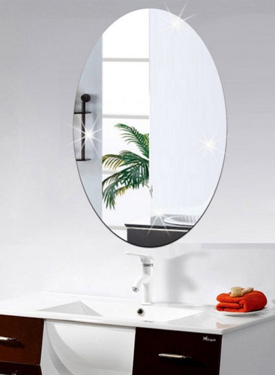 Buy 3D Elliptical Mirror PVC Wall Sticker Silver 27 x 17centimeter in Saudi Arabia