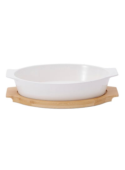 Buy Oval Plate With Bamboo Tray White/Brown 28.5centimeter in Saudi Arabia