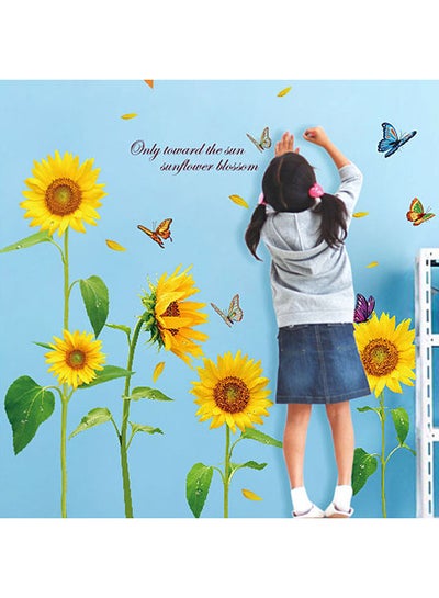 Buy Sunflower Butterfly Dancing In Summer Removable Wall Sticker Multicolor in Saudi Arabia