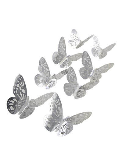 Buy 12-Piece Hollow-Out 3D Butterfly Wall Decal Set Silver in UAE
