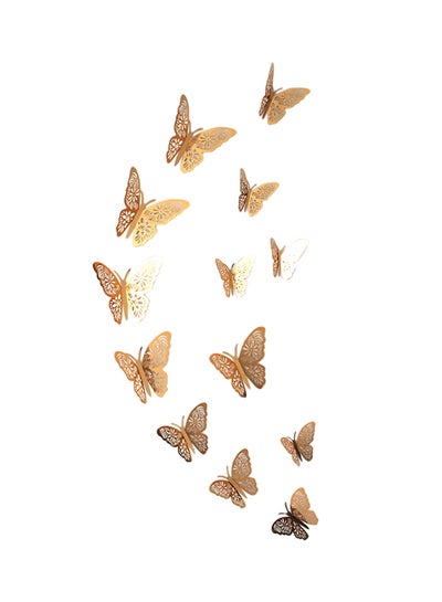 Buy 12-Piece Hollow-Out 3D Butterfly Wall Decal With Glue Gold in Saudi Arabia