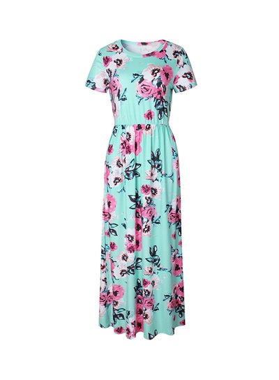 Buy Floral Print Round Neck Maxi Dress Multicolour in UAE