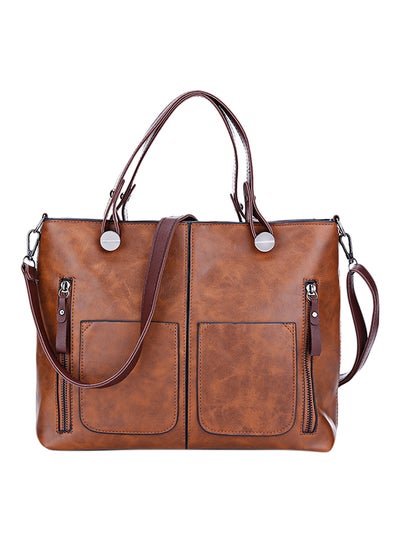 Buy Zipper Closure Shoulder Bag Brown in Saudi Arabia