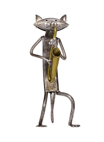 Buy Metal Sculpture Of Cat Playing Saxophone Silver 300grams in Saudi Arabia