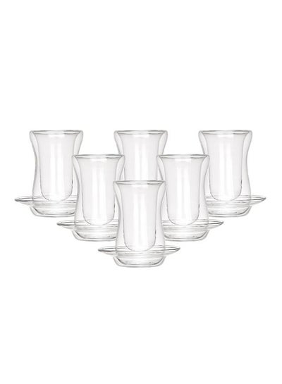 Buy 12-Piece Double Wall Tea Glass Set Clear 80ml in Saudi Arabia