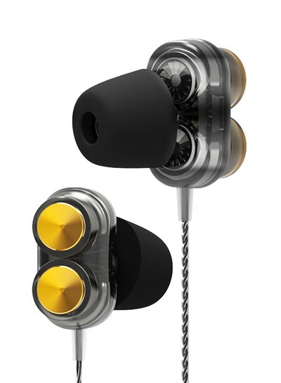 Buy Dual Moving Coil Stereo In-Ear Earphone With Microphone Black/Grey/Gold in Saudi Arabia