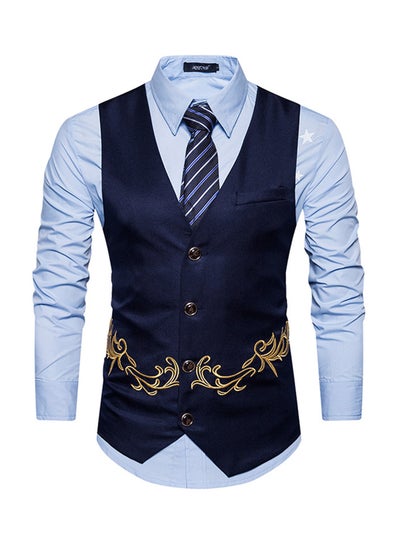 Buy Embroidered Sleeveless Waistcoat Navy in UAE