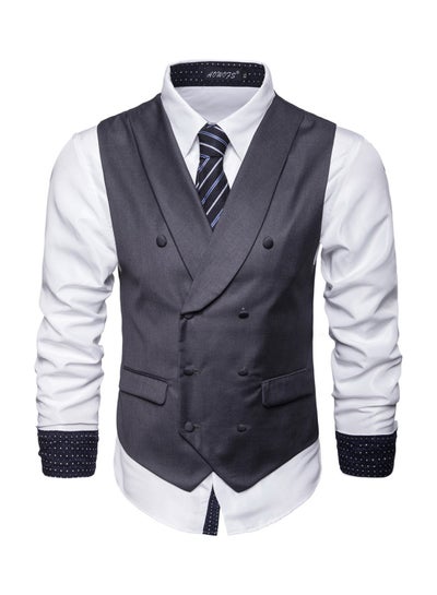 Buy Solid Double-breasted Business Waistcoat Grey in Saudi Arabia