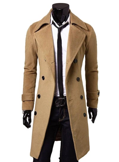 Buy Long Trench Woolen Coat Brown in UAE