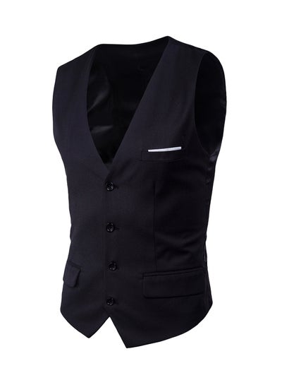 Buy Solid Sleeveless Business Waistcoat Black in Saudi Arabia