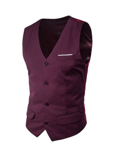 Buy Solid Sleeveless Business Waistcoat Red/Purple in UAE