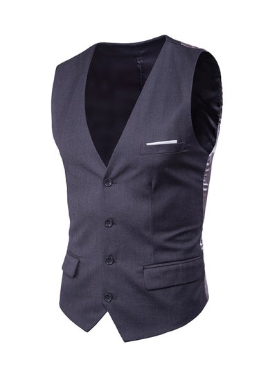 Buy Solid Sleeveless Business Waistcoat Grey in Saudi Arabia