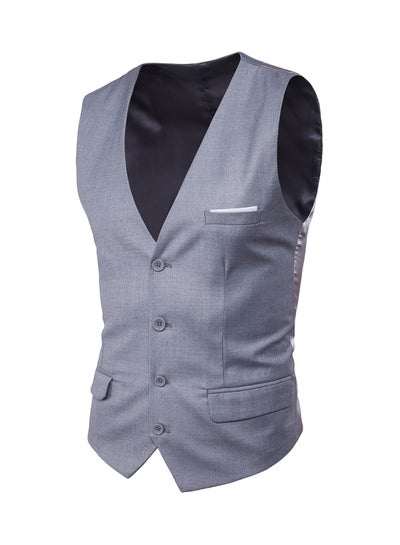 Buy Solid Sleeveless Business Waistcoat Grey/Silver in Saudi Arabia