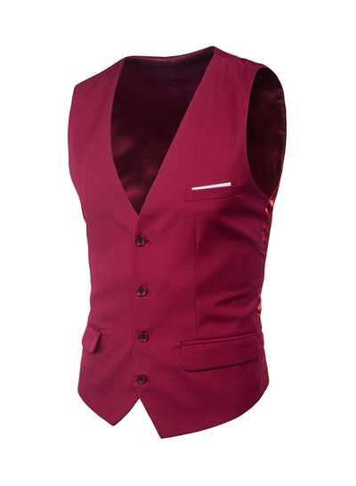 Buy Solid Sleeveless Business Waistcoat Red in UAE