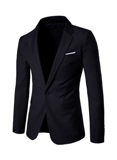 Buy One Button Casual Blazer Black in Saudi Arabia