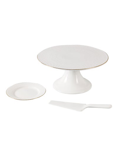 Buy 8-Piece Porcelain Cake Stand Set White/Gold 28 X 28 X 14centimeter in Saudi Arabia