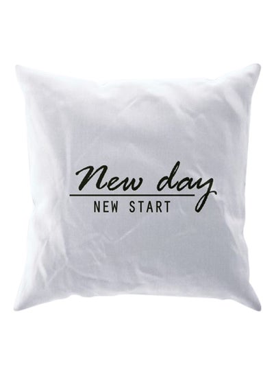 اشتري غطاء وسادة مطبوع عليه عبارة "New Day New Start" أسود/أبيض 40X40سنتيمتر في السعودية