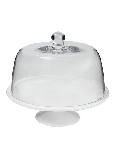 Buy Footed Dome Cake Stand White/Clear 33centimeter in Saudi Arabia