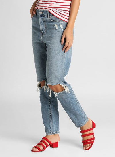 Buy High-Rise Cutout Jeans Blue in Saudi Arabia