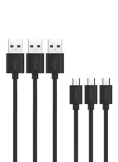 Buy 3-Piece Micro USB Data Sync Charging Cable Black in Saudi Arabia