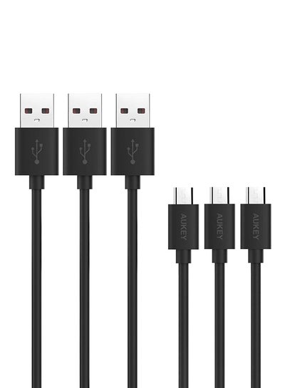 اشتري كابل شحن ومزامنة بيانات 3 قطع بمنفذ Micro USB أسود 1.2 متر في السعودية