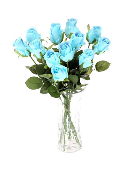 Buy 12-Piece Artificial Rose Flower Blue in Saudi Arabia