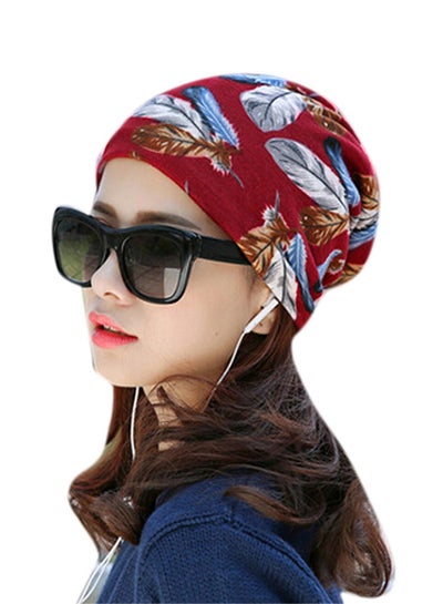 Buy Stretchy Printing Turban Cap HL151 Burgundy in Saudi Arabia