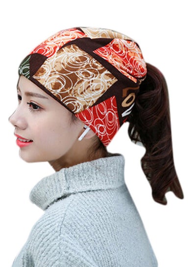 Buy Stretchy Printing Turban Cap HL156 Coffee/Red in UAE