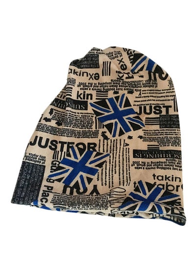 Buy Stretchy Printed Turban Cap HL157 Beige/Blue in Saudi Arabia