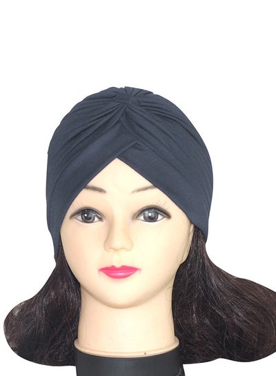 Buy Stretchable Pleated Turban HL191 Black in Saudi Arabia