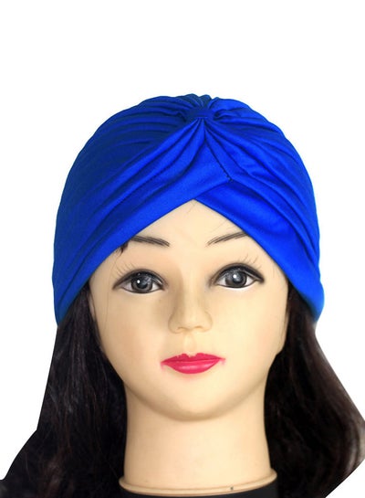 Buy Stretchable Pleated Turban HL192 Blue in Saudi Arabia