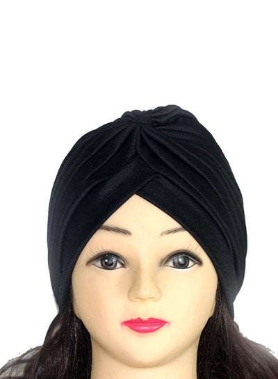 Buy Stretchable Pleated Turban HL196 Black in Saudi Arabia