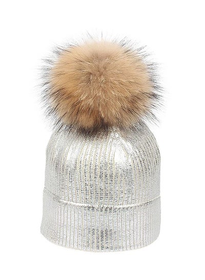 Buy Warm Knitted Bobble Cap HL220 Silver in UAE