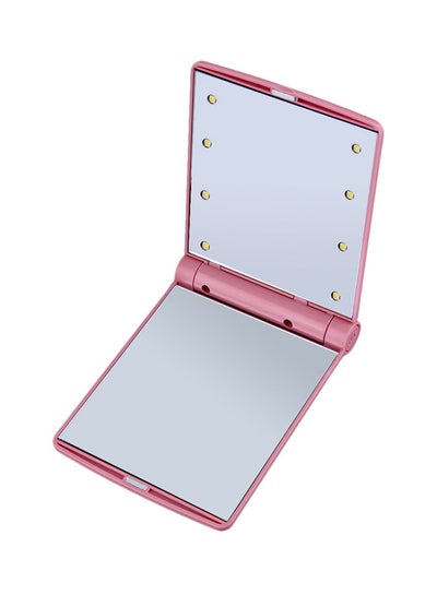 Buy Folding Make Up Mirror With Built-In LED Lights Pink in Saudi Arabia
