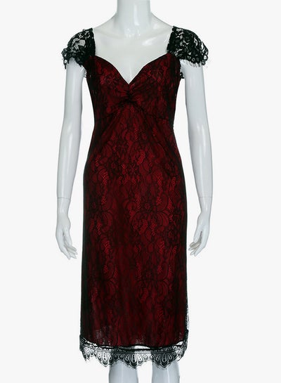 Buy Lace Prom Midi Dress Red/Black in UAE