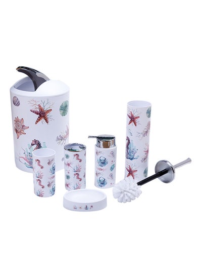 Buy 6-Piece Printed Bathroom Accessories Set White/Red/Blue in Saudi Arabia